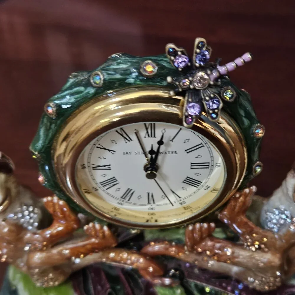 JAY STRONGWATER MONKEY DRA JUNGLE SAFARI CRYSTAL ENAMEL OFFICE DESK MANTEL CLOCK